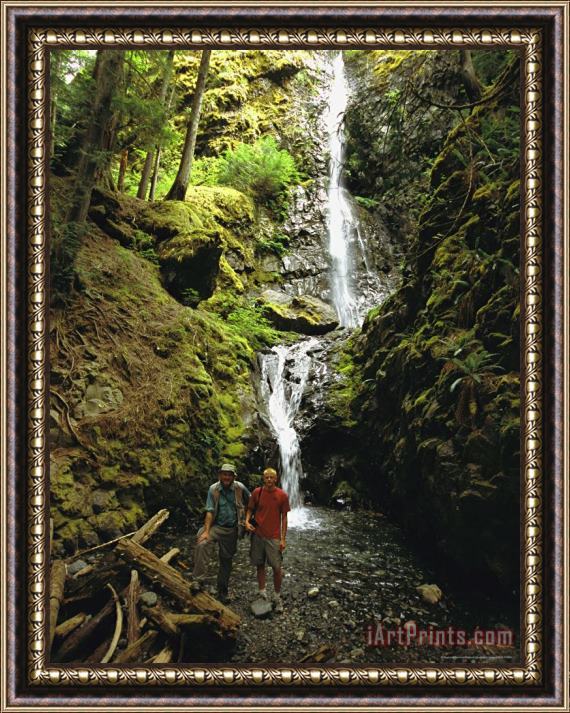 Raymond Gehman Waterfall Cascades Down a Rock Face in a Woodland Setting Framed Print