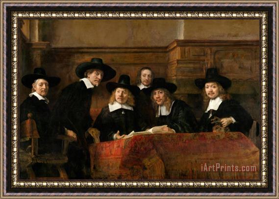 Rembrandt Harmensz van Rijn De Staalmeesters Het College Van Staalmeesters (waardijns) Van Het Amsterdamse Lakenbereidersgilde Framed Painting