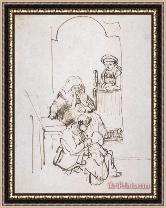 Rembrandt Three Women And a Child at The Door Framed Print