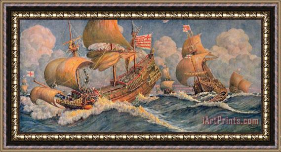 Robert Morton Nance Merchant Ships Of 1640 Framed Painting