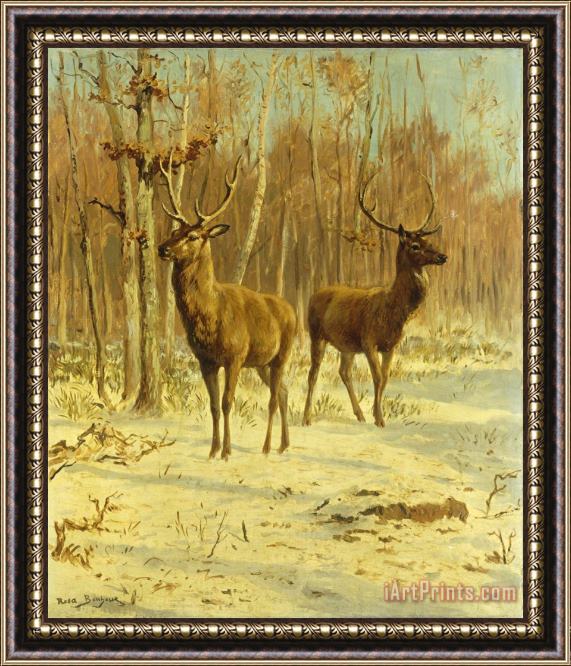 Rosa Bonheur Two Stags In A Clearing In Winter Framed Painting