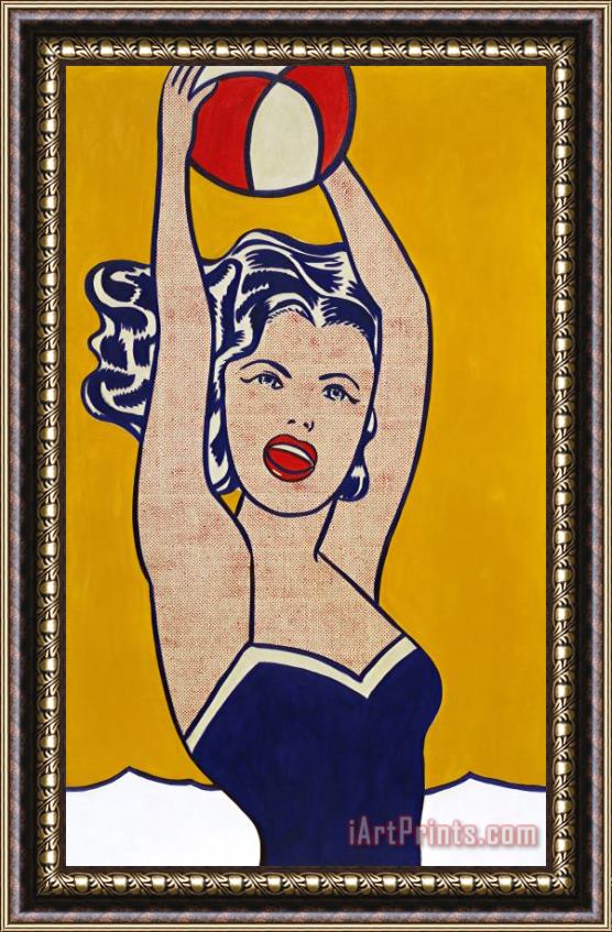 Roy Lichtenstein Girl with Ball Framed Painting