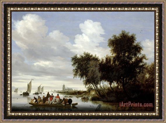 Salomon van Ruysdael River Landscape with Ferry Framed Print