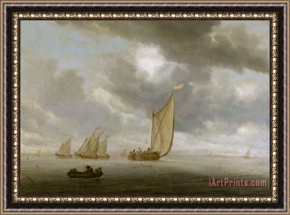 Salomon van Ruysdael Sailing Vessels on a Inland Body of Water Framed Painting