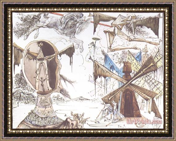 Salvador Dali Don Quixote And The Windmills Framed Painting
