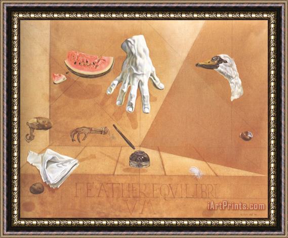 Salvador Dali Feather Equilibrium Interatomic Balance of a Swans Feather Framed Painting