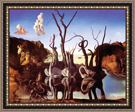 Salvador Dali Reflection of Elephants Framed Print