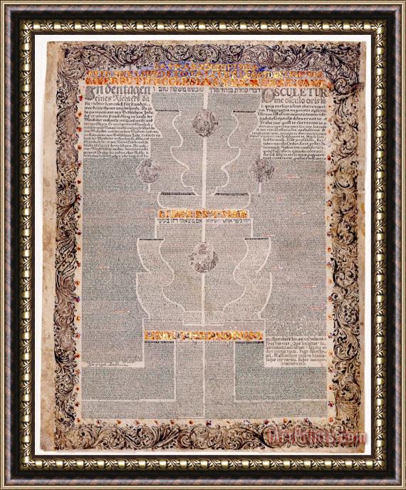 Scribe And Illuminator- Aaron Wolf Herlingen The Five Scrolls in Multilingual Micrography Ruth, Song of Songs, Ecclesiastes, Esther, And Lamentat... Framed Painting
