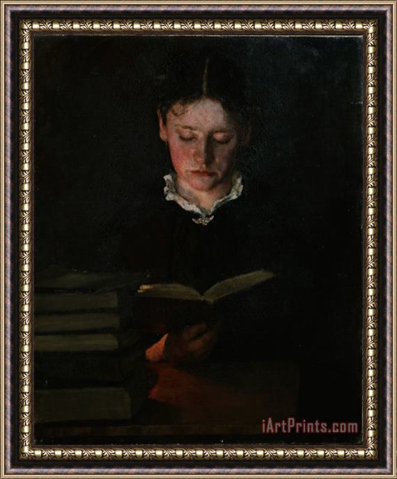 Signe Scheel Woman reading Framed Painting