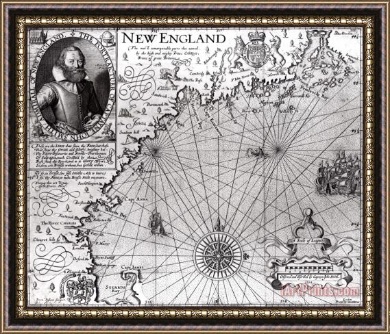 Simon de Passe Map of the Coast of New England Framed Print