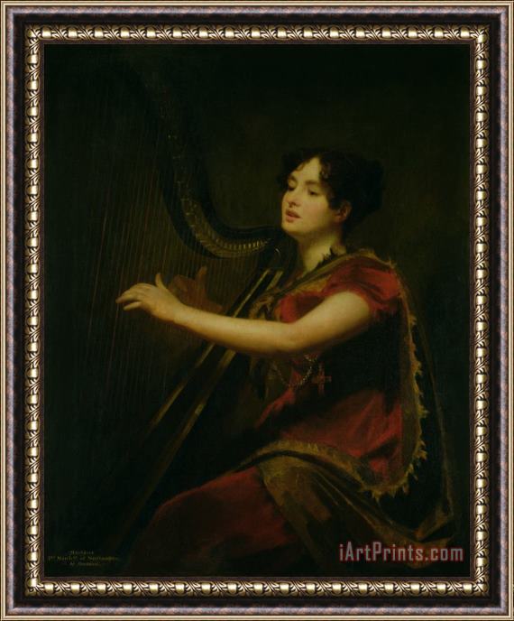 Sir Henry Raeburn The Marchioness of Northampton Playing a Harp Framed Painting