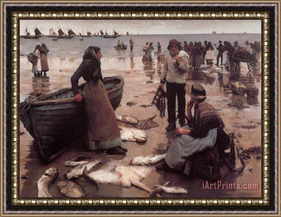 Stanhope Alexander Forbes A Fish Sale on a Cornish Beach Framed Painting