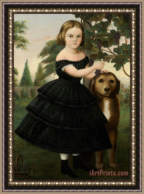 Susan Catherine Waters Portrait of a Girl And Her Dog in a Grape Arbor Framed Print