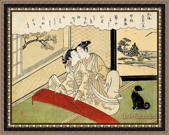 Suzuki Harunobu Geese Descending on The Koto Bridges ( Kotoji Rakugan) Framed Print