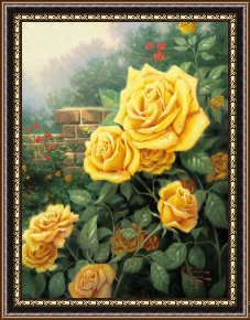 Yellow Framed Paintings - A Perfect Yellow Rose by Thomas Kinkade