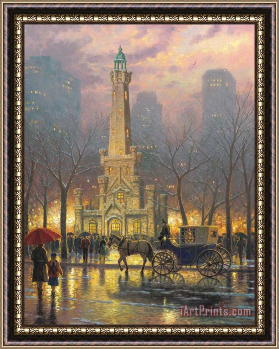Thomas Kinkade Chicago, Winter at The Water Tower Framed Print