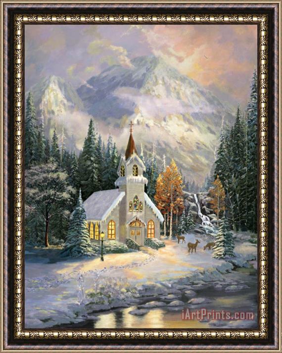 Thomas Kinkade Deer Creek Chapel Framed Painting