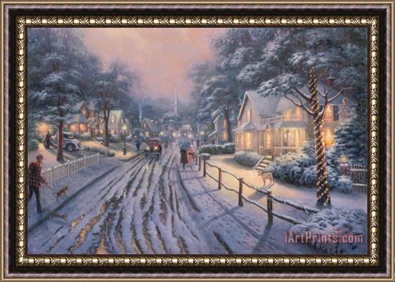 Thomas Kinkade Hometown Christmas Memories Framed Painting