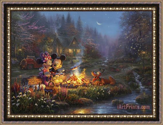 Thomas Kinkade Mickey And Minnie Sweetheart Campfire Framed Print