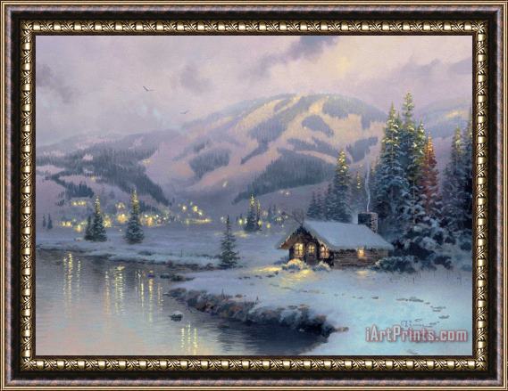 Thomas Kinkade Olympic Mountain Evening Framed Painting