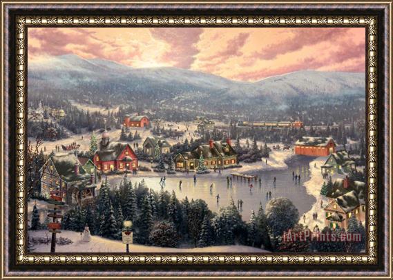 Thomas Kinkade Sunset on Snowflake Lake Framed Print