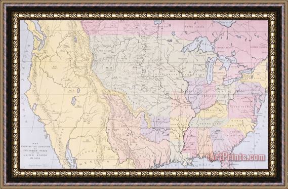 Thomas L McKenney and James Hall Map showing the localities of the Indian tribes of the US in 1833 Framed Painting