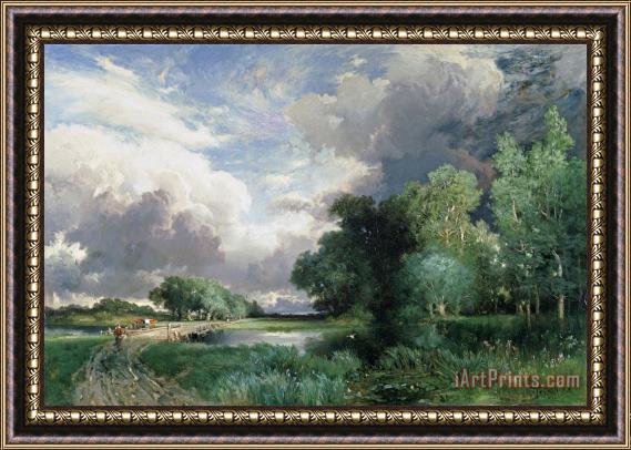 Thomas Moran Landscape with a bridge Framed Print