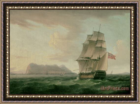 Thomas Whitcombe A British Man of War Before The Rock of Gibraltar Framed Print
