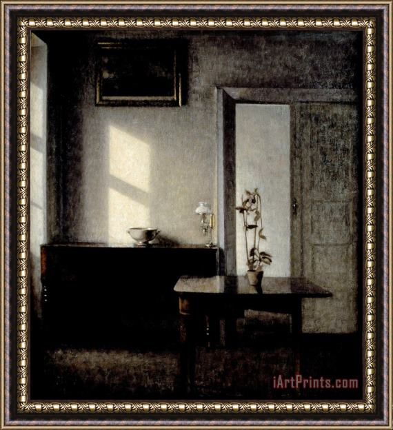 Vilhelm Hammershoi Interior with Potted Plant on Card Table, Bredgade 25 Framed Painting
