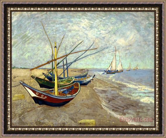 Vincent van Gogh Fishing Boats on The Beach at Les Saintes Maries De La Mer Framed Painting