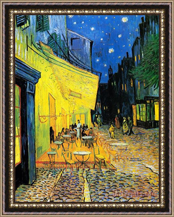 Vincent van Gogh Terrace of The Cafe on The Place Du Forum in Arles in The Evening Framed Print