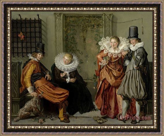 Willem Buytewech Elegant Couples Courting Framed Painting