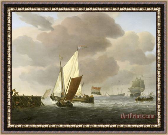 Willem van de Velde Ships Near The Coast in Windy Weather Framed Painting