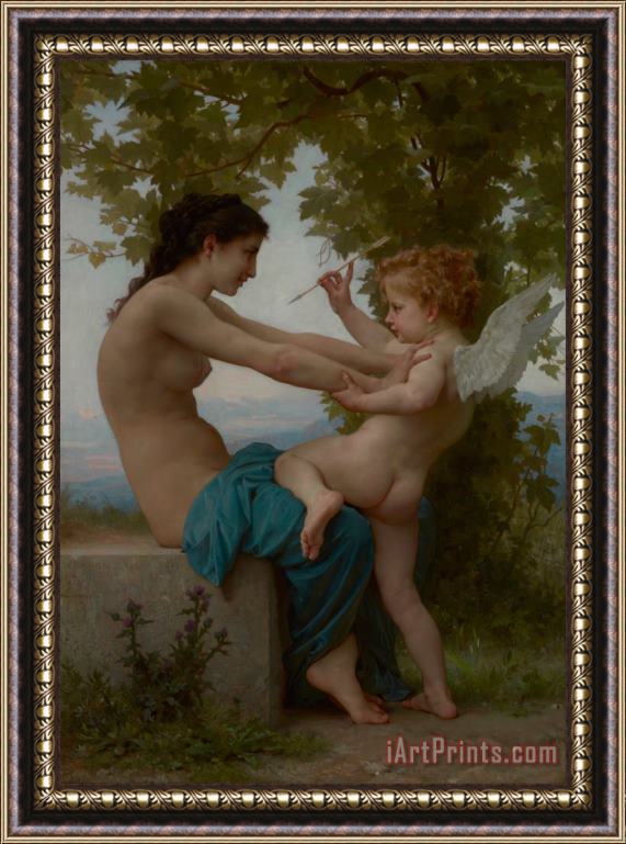 William Adolphe Bouguereau A Young Girl Defending Herself Against Eros Framed Print