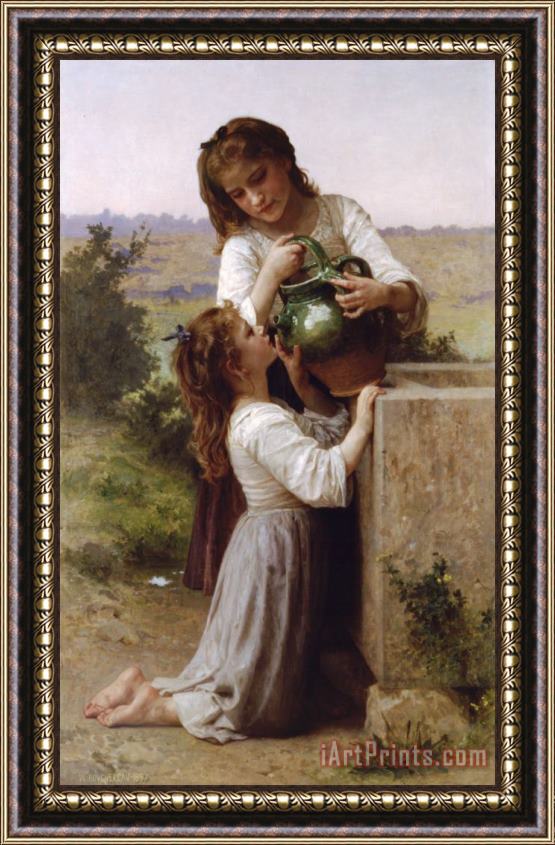William Adolphe Bouguereau At The Fountain Framed Painting