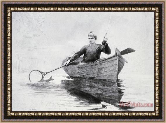 Winslow Homer Fly Fishing, Saranac Lake Framed Print