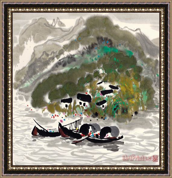 Wu Guanzhong A Family by The Gorge Framed Painting
