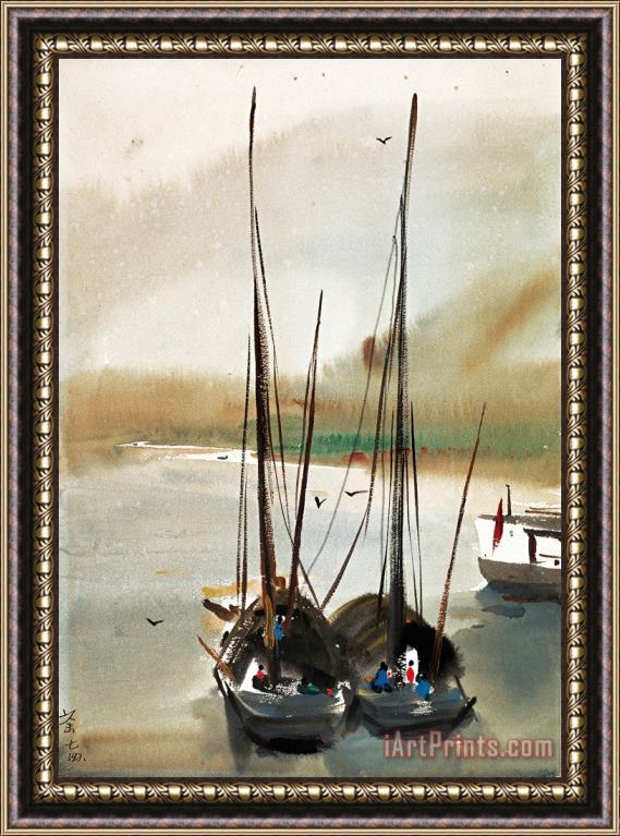 Wu Guanzhong Boats, 1974 Framed Painting