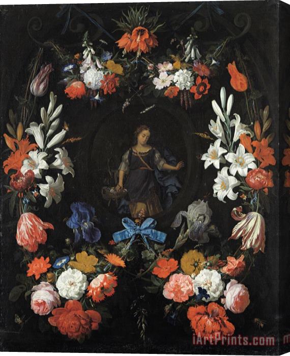 Abraham Mignon Garland of Flowers Stretched Canvas Print / Canvas Art