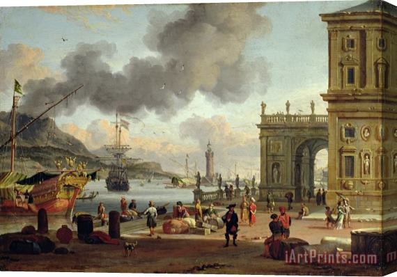 Abraham Storck A Mediterranean Harbour Scene Stretched Canvas Print / Canvas Art