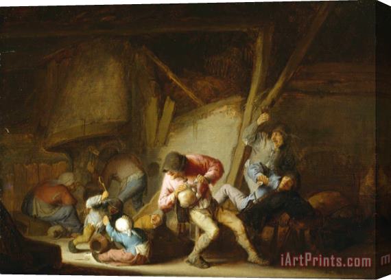 Adriaen Van Ostade Interior with Drinking Figures And Crying Children Stretched Canvas Print / Canvas Art