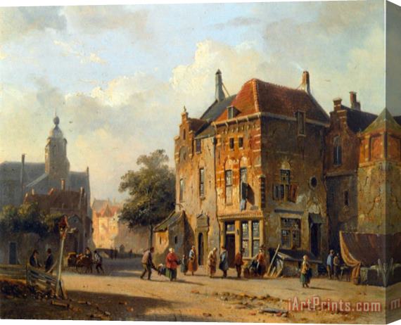Adrianus Eversen Figures in The Streets of a Dutch Town Stretched Canvas Print / Canvas Art