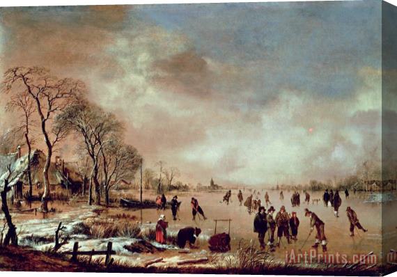 Aert van der Neer Frozen Canal Scene Stretched Canvas Painting / Canvas Art