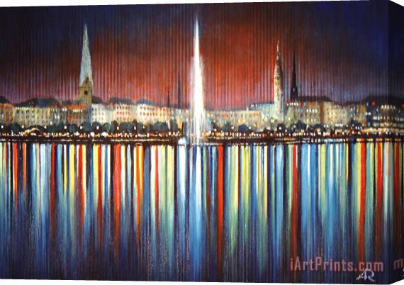 Agris Rautins Hamburg Alster fountain and Town Hall Stretched Canvas Print / Canvas Art