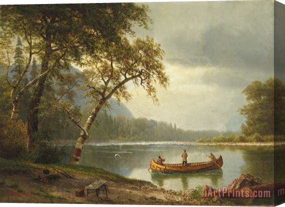Albert Bierstadt Salmon fishing on the Caspapediac River Stretched Canvas Painting / Canvas Art