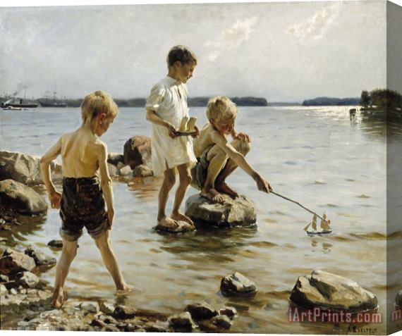 Albert Edelfelt Boys Playing on The Shore Stretched Canvas Print / Canvas Art