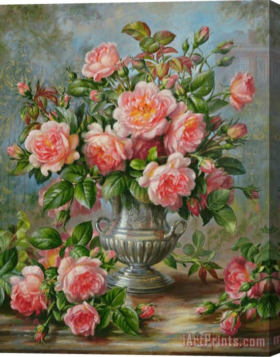Albert Williams English Elegance Roses in a Silver Vase Stretched Canvas Painting / Canvas Art
