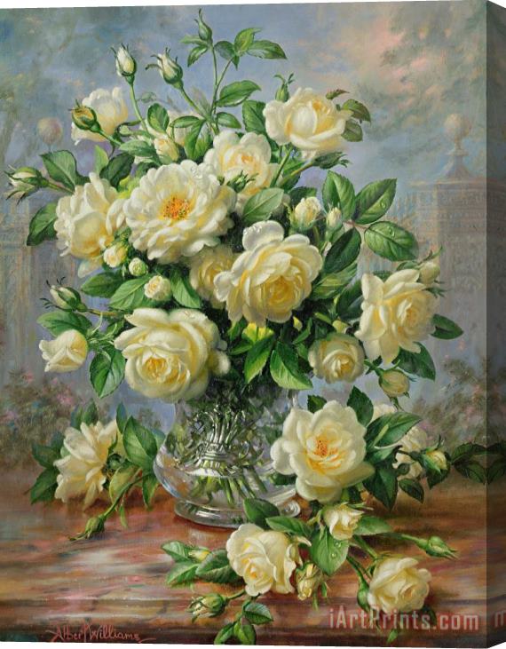 Albert Williams Princess Diana Roses in a Cut Glass Vase Stretched Canvas Painting / Canvas Art