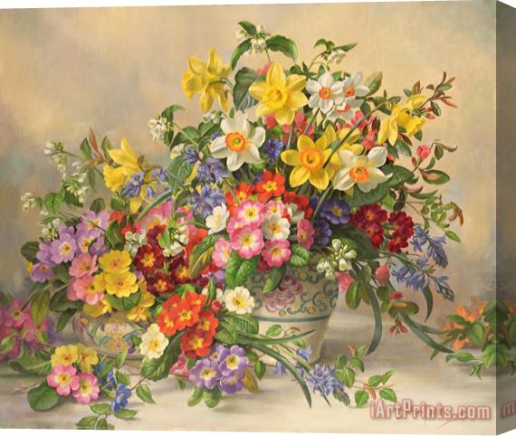 Albert Williams Spring Flowers And Poole Pottery Stretched Canvas Painting / Canvas Art