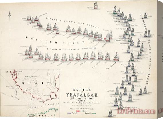 Alexander Keith Johnson Map Of The Battle Of Trafalgar Stretched Canvas Print / Canvas Art